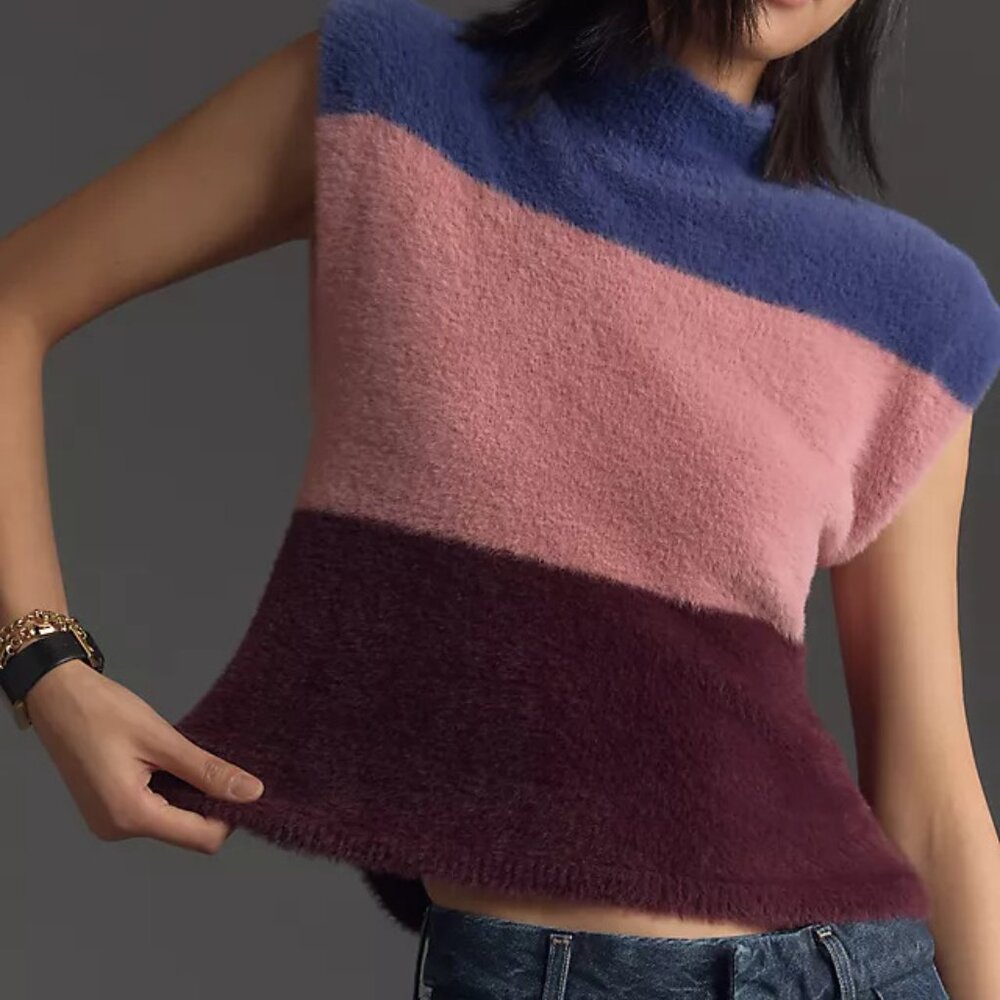 Anthropologie MAEVE Color-block Eyelash Sweater Vest S -Flawed Anthro Magic Soft